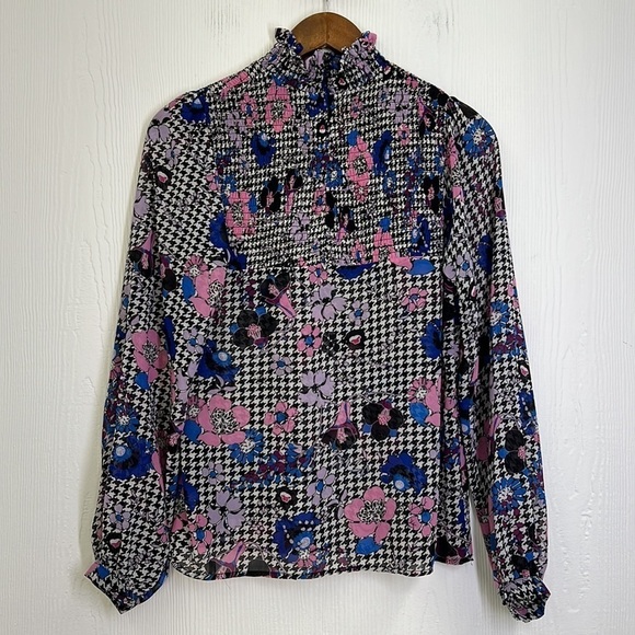 Guess - Colorful Floral Printed Mock Neck Long Sleeve Blouse Size Small - Picture 11 of 12